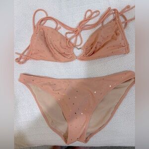 Victoria Secret Peach Gold Polka Dot Heart Bikini Swimsuit like new